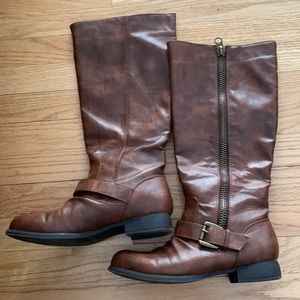 Tall faux leather buckled boots